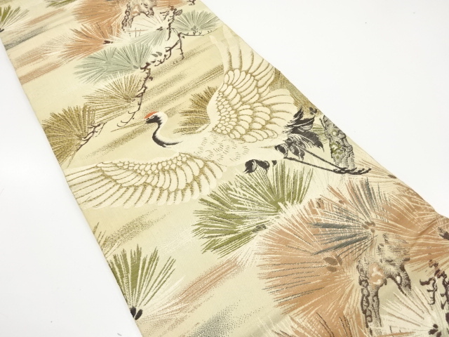 JAPANESE KIMONO / ANTIQUE MARU OBI / WOVEN CRANE & PINE